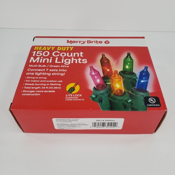 Merry Brite Multi Color Mini Lights 150 Count Heavy Duty String Lights 34 feet - Picture 6 of 8